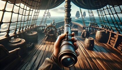 Pirate Lookout with Spyglass - obrazy, fototapety, plakaty