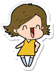 sticker of a cartoon happy woman