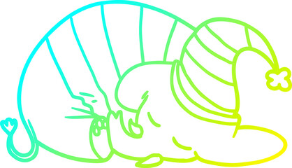 cold gradient line drawing of a cartoon sleeping elephant in pajamas