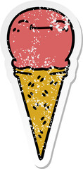 distressed sticker of a quirky hand drawn cartoon happy ice cream