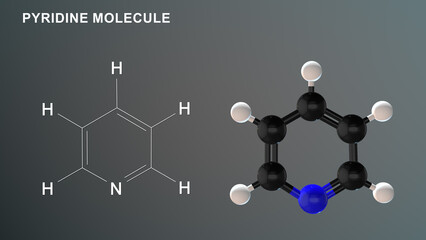 Pyridine Molecule structure 3d illustration