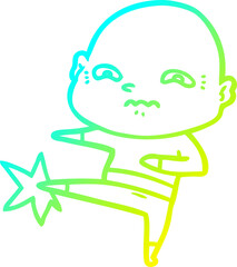 cold gradient line drawing of a cartoon nervous man