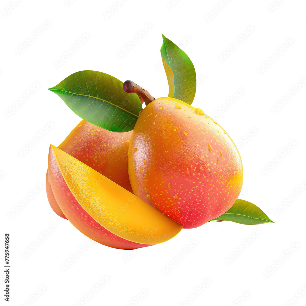 Poster a mango and a mango slice on a transparent background