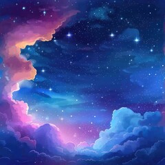 A serene night sky with fluffy clouds and twinkling stars. Perfect for backgrounds or night-themed designs