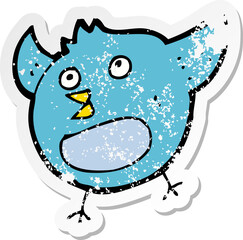 retro distressed sticker of a cartoon happy bird