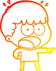 warm gradient line drawing of a cartoon shocked man pointing