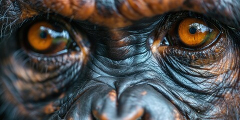 Piercing Gaze: A Close Up of a Monkeys Face With Orange Eyes