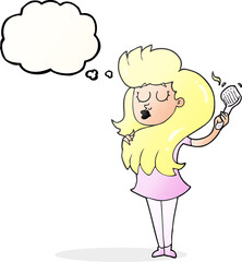 freehand drawn thought bubble cartoon woman brushing hair