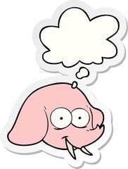 cartoon elephant face with thought bubble as a printed sticker