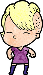 cartoon squinting girl
