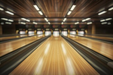 An image of a bowling alley with pins and bowling balls. Perfect for sports and leisure concepts