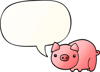 cartoon pig with speech bubble in smooth gradient style