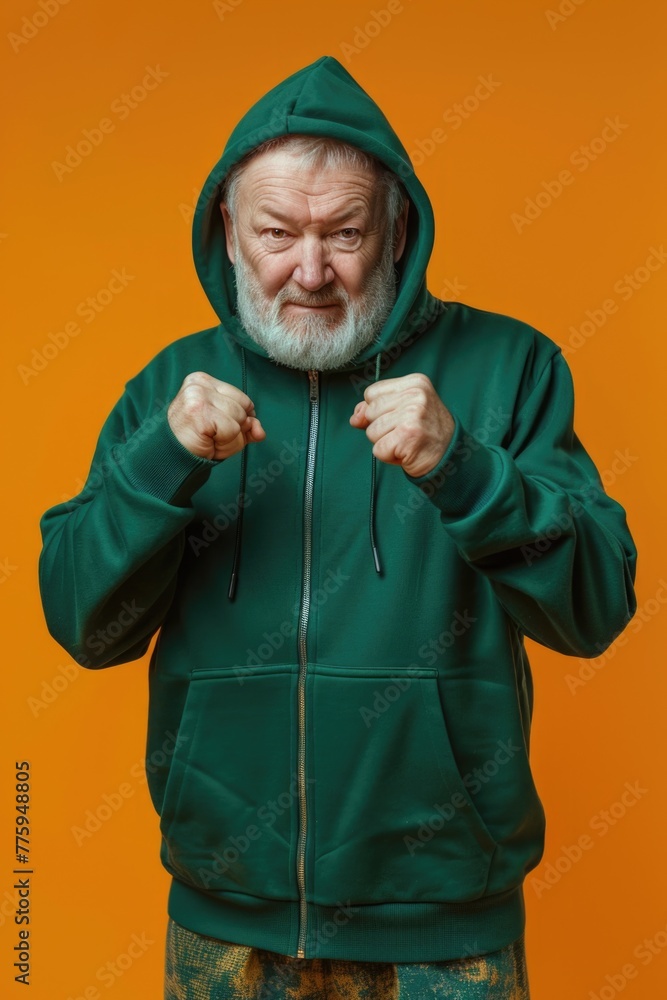 Poster a man in a green hoodie pointing at the camera. suitable for various concepts and projects