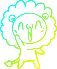 cold gradient line drawing of a happy cartoon lion