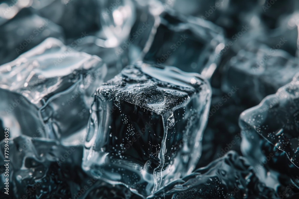Poster a pile of ice cubes ready for use in a drink. great for beverage advertisements