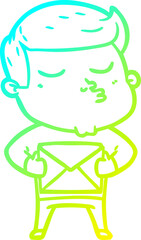 cold gradient line drawing of a cartoon model guy pouting