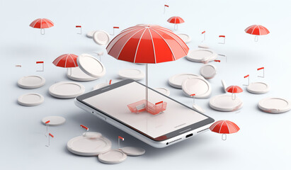 Red Umbrella on a Smartphone Symbolizing Data Protection in a Digital World