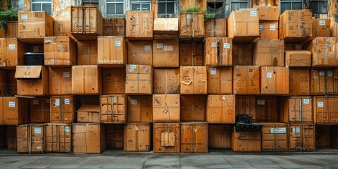 A Towering Pile of Wooden Crates By the Building