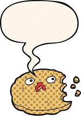 cartoon bitten cookie with speech bubble in comic book style