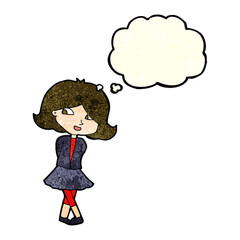 cartoon happy girl with thought bubble