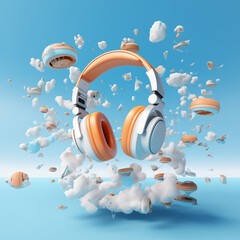 Colorful Explosion of Paint and Music With orange Headphones in Artistic Representation