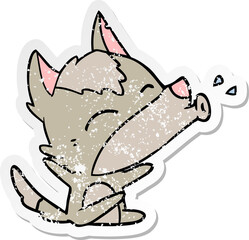 distressed sticker of a howling wolf cartoon