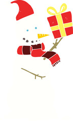 Fototapeta na wymiar flat color illustration of snowman holding present