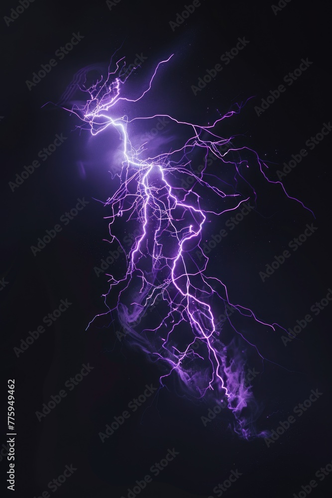 Poster a striking image of a lightning bolt in the dark sky. perfect for illustrating storms or dramatic we