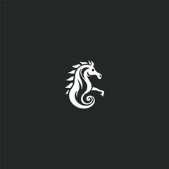 Vector logo on which an abstract image of a seahorse.
