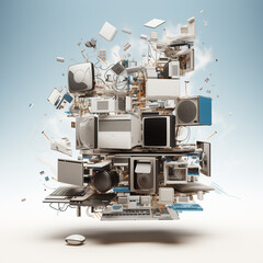 Explosion of Electronic Devices and Gadgets in a Whimsical Composition