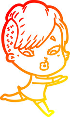 warm gradient line drawing of a cartoon surprised girl