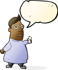 cartoon nervous man with tickets with speech bubble