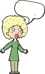 cartoon surprised woman with speech bubble