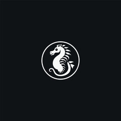 Vector logo on which an abstract image of a seahorse.
