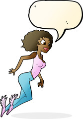 cartoon flying woman with speech bubble