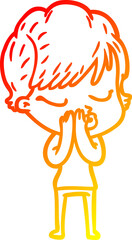 warm gradient line drawing of a cartoon woman with eyes shut