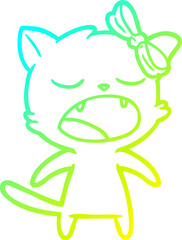 cold gradient line drawing of a cartoon meowing cat