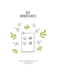 Vector checklist sign with things done to improve the environment. Illustration of Environmentally friendly planet. Ecology and Sustainable lifestyle Consept. Think Green. 