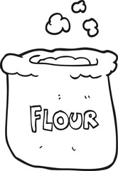 freehand drawn black and white cartoon bag of flour