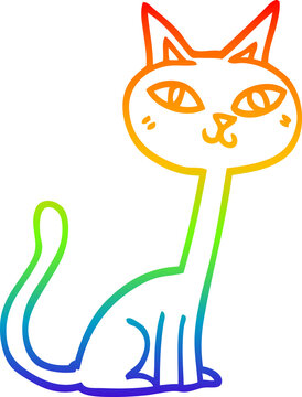 recommend clip art: rainbow gradient line drawing of a cartoon cat