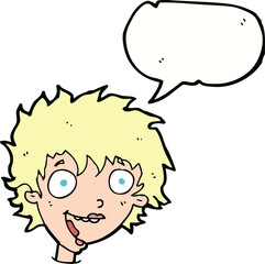 cartoon crazy excited woman with speech bubble
