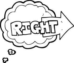 freehand drawn thought bubble cartoon right symbol pointing