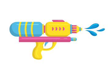 Vector plastic children's toy water gun icon isolated on white background. Multi-colored cartoon illustration