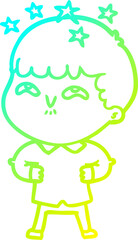 cold gradient line drawing of a cartoon amazed boy