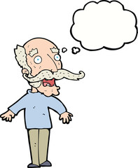 cartoon old man gasping in surprise with thought bubble