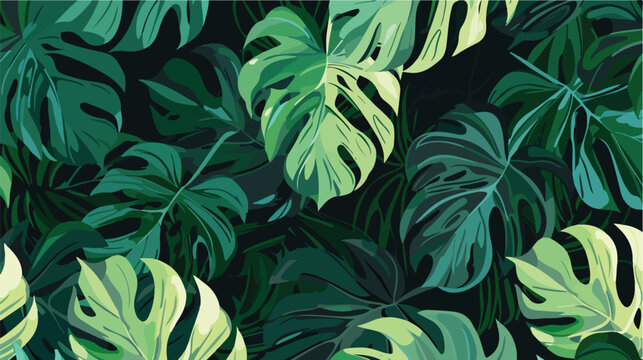 Seamless pattern of leaves monstera. Tropical vecto