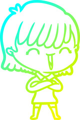 cold gradient line drawing of a cartoon woman