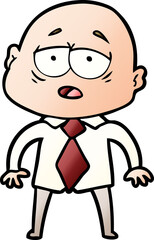 cartoon tired bald man in shirt and tie