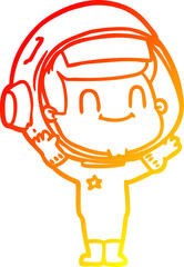 warm gradient line drawing of a happy cartoon astronaut man