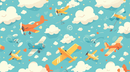 Seamless pattern tile cartoon with toy plane illust
